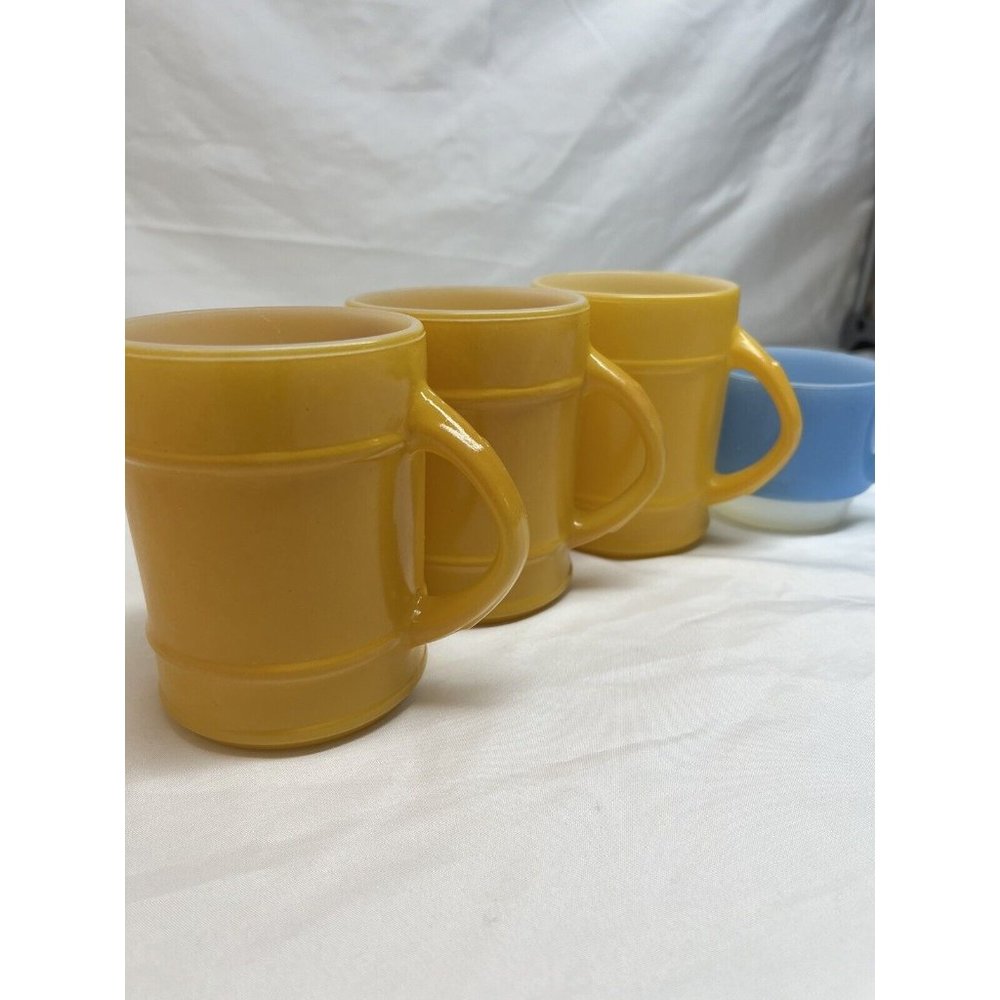 Vintage Anchor Hocking Fire King Golden Yellow Barrel Coffee Mug Lot of 3